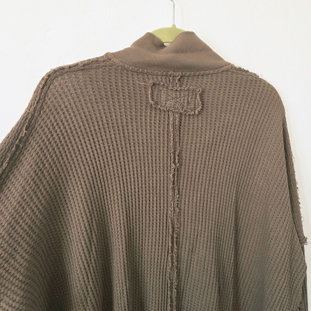 Free People Travis Tunic Polo Top Waffle Knit Thermal Green Oversized Lounge M - Picture 9 of 12